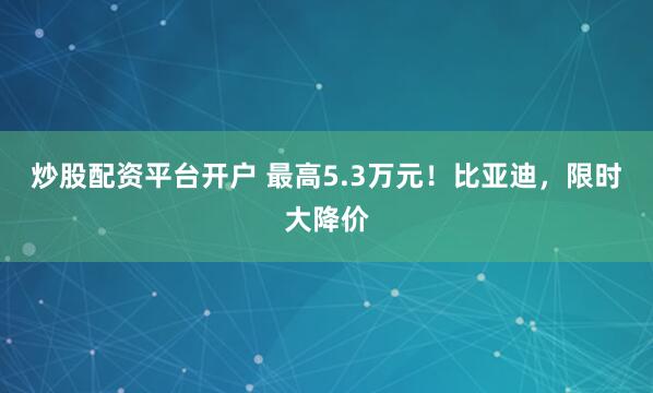 炒股配资平台开户 最高5.3万元！比亚迪，限时大降价
